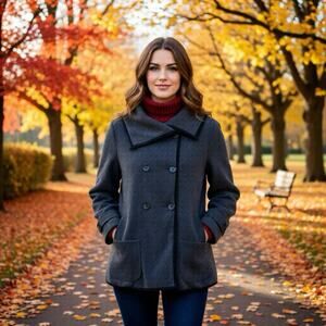 VTG OldNavy SoftFlannel Chore Outdoors Jacket Women S/P Gray Faux DoubleBreasted